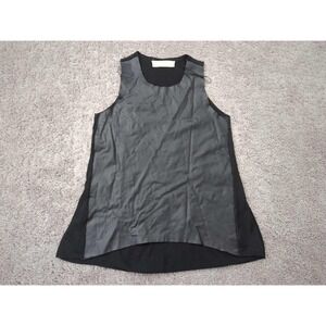 Zara Knit Top Womens M Black Sleeveless Faux Leather Front Knit Back Edgy Club